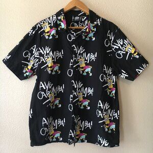 Neff X The Simpsons Button Shirt XL Bart Graffiti Tagger Aye Carumba Black